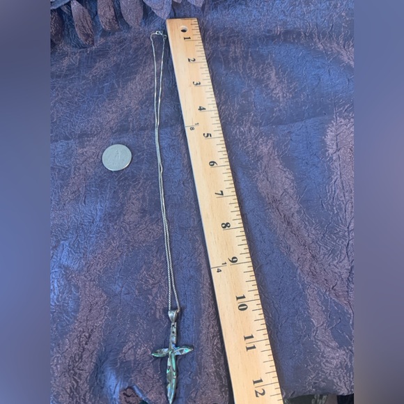 Sterling Silver Inlaid Abalone Cross Pendant with a 20 Inch Chain - Picture 3 of 4